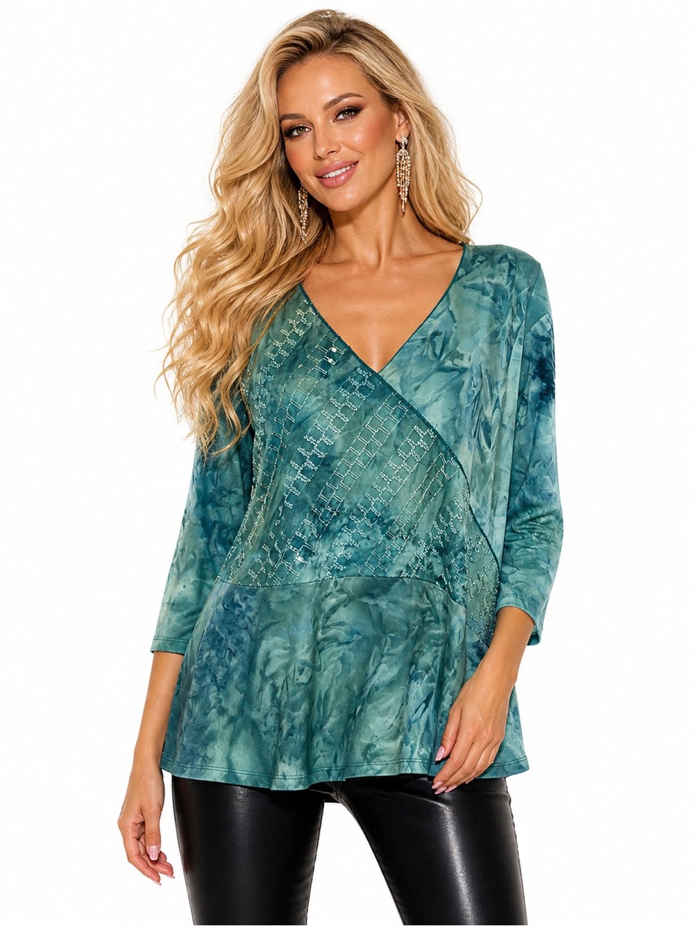 Venezia Green/blue Top 3/4 Sleeve Size 22/24 V-neck